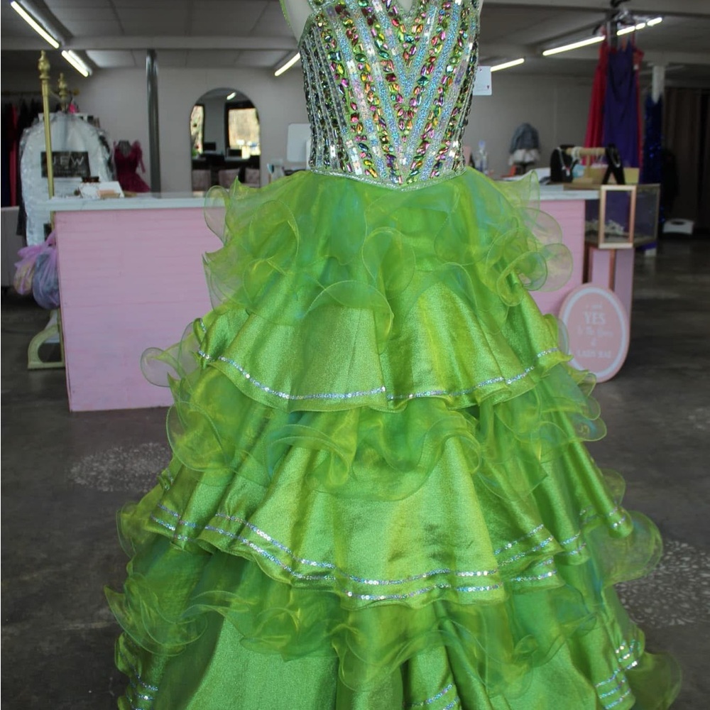 Vibrant Green Ruffled Gown